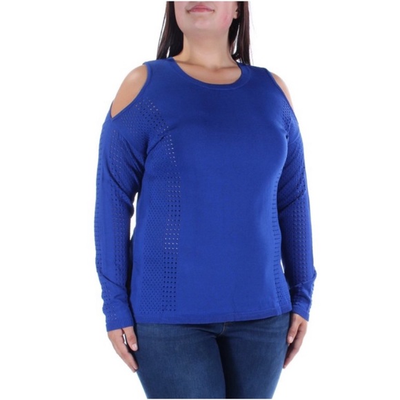 Bar lll Cold Shoulder Sweater Blue Size Medium - Picture 2 of 8